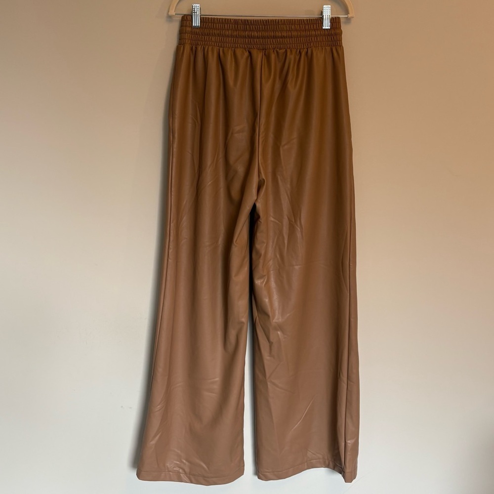 Open Edit Faux Leather Wide-Leg Pants — Camel Tan, Vegan Leather, Pull-On - Med - Picture 3 of 10